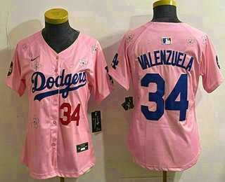 Women%27s Los Angeles Dodgers #34 Fernando Valenzuela Pink 2025 Tokyo Series Limited Stitched Jersey